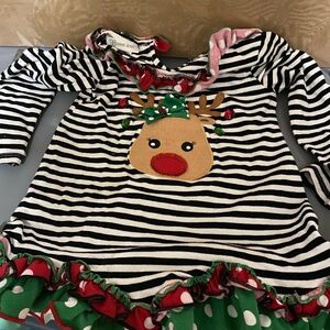 Bonnie Jean Black and White Striped Dress with Reindeer Accent